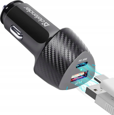 Полнач за автомобил Defender QC Fast, 30W, USB и USB C PD QC 3.0, црн