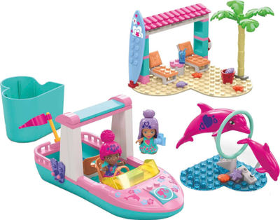 Set lojrash Mattel MEGA Barbie Color Reveal Dolphin Exploration, efekt ndërrimi ngjyre, me delfinë, shumëngjyrësh