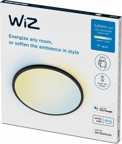 Lampë tavani LED WiZ SuperSlim, 22W, Wi‑Fi, 43cm, e zezë