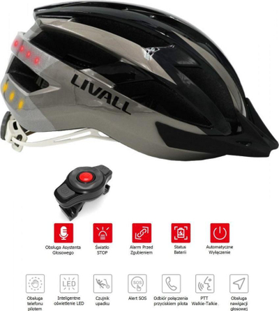 Helmet biçiklete e zgjuar Livall MT1, Bluetooth, me drita LED, gri me të zezë