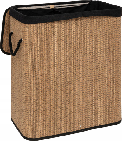 Kosh drejtkëndor rrobash 100L, 52x32x63 cm, Bamboo MDF, kafe me të zezë