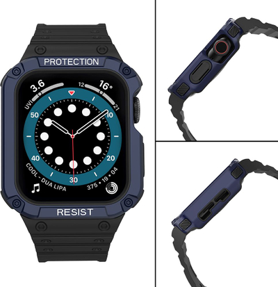 Rrip me kapak mbrojtës për Apple Watch 40/41mm, TPU, sportiv, blu me të zezë