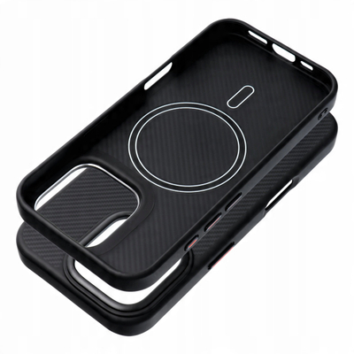 Mbulesë telefoni OEM Back Panel Carbon Elite Mag, për iPhone 15 Pro, MagSafe, e zezë