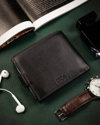 Portofol çunash Peterson Leather, lëkurë natyrale, RFID, i zi