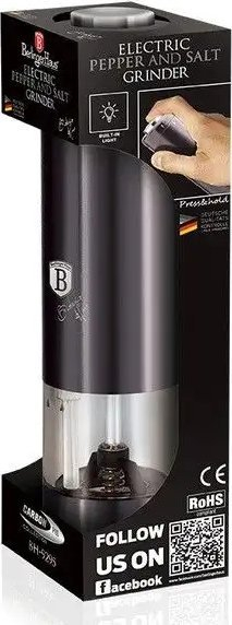 Mulli elektrik për kripë edhe piper Berlinger Haus Carbon Pro Line BH-9295, çelik inox, 23cm, gri e errët