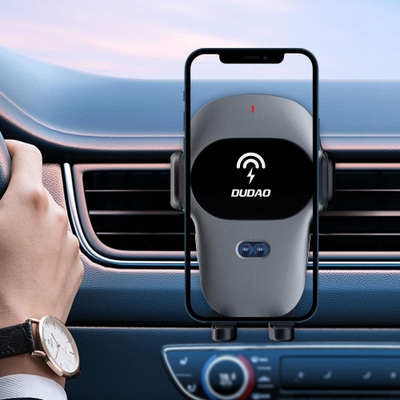 Mbajtëse telefoni për makinë Dudao F20xs, karikues wireless Qi 15W, gri