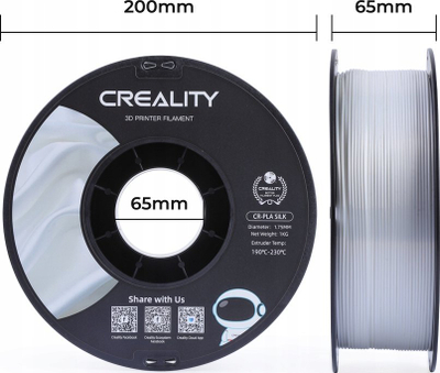 Filament 3D Creality Silk PLA, 1.75mm, saktësi ±0.03mm, i bardhë me shkëlqim