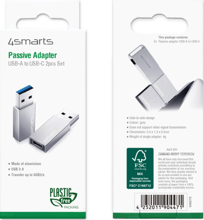 Adapter USB 4smarts 540275, USB Type C në USB A 3.0, ngjyrë argjendi