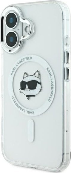 Këllëf telefoni Karl Lagerfeld IML Metal Choupette, për iPhone 16 Plus 6.7", MagSafe, i bardhë