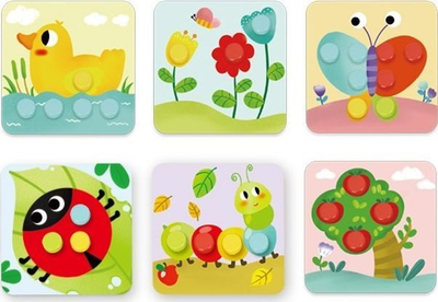 Lojë druri me kunja Tooky Toy Pattern Pegs Big, edukative, me figura insektesh, shumëngjyrëshe