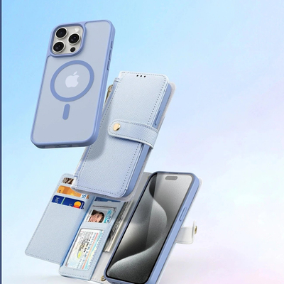 Mbështjellës telefoni Dux Ducis Lawa për iPhone 15 Pro Max, lëkurë, blu