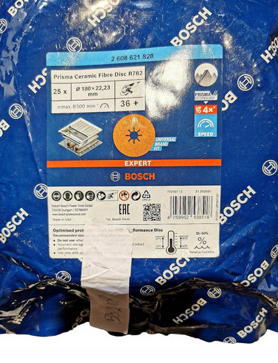Disqe gërryese Bosch Expert R782 Prisma Fibre, 180mm, granullim 36, pako me 25 copë