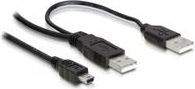 Kabllo Delock, miniUSB - 2 x USB-A, 1m, e zezë