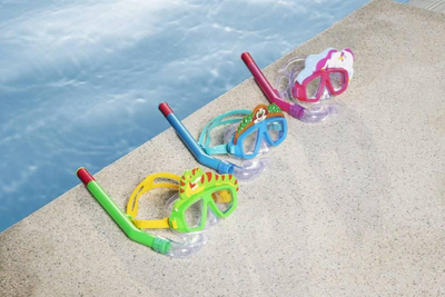 Set maskë zhytjeje me tuba Bestway 24059, për fëmijë, dizajn kafshësh, blu