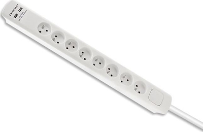 Shirit kontakti Qoltec me mbrojtje nga goditjet, 8 priza, 2xUSB, kabllo 1.8m, i bardhë