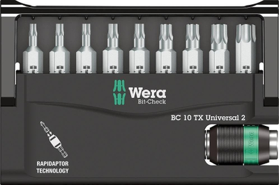 Set bitash Wera Bit Check 10 Universal 2, 10 copa, me Rapidaptor