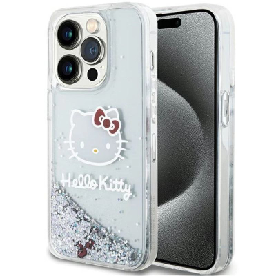 Mbulesë telefoni Hello Kitty për iPhone 13 Pro, liquid glitter, transparente