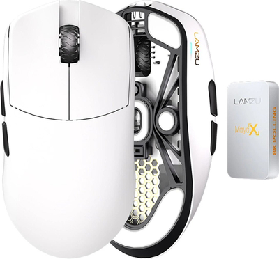 Maus gaming Lamzu Maya X, wireless 2.4GHz dhe me kabllo, 30000 DPI, 47 g, i bardhë