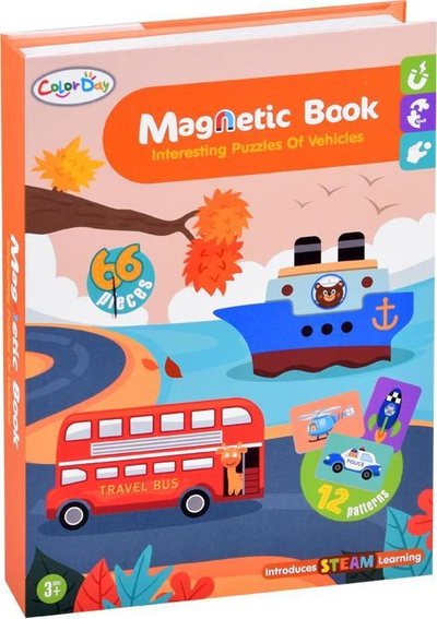 Lojë puzzle me magnet me makina Vehicles ZA3767, 66 copë, shumëngjyrëshe
