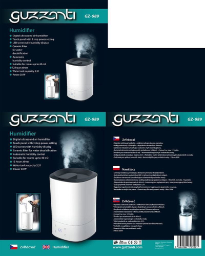 Lagështues ajri GUZZANTI GZ 989, ultrasonik, me panel me prekje, i bardhë