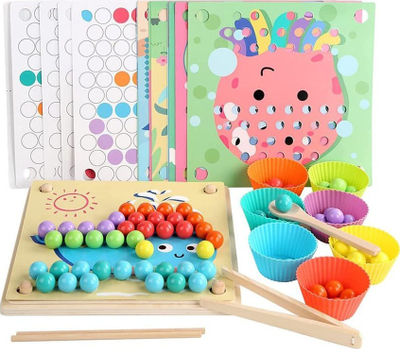 Lodër mozaik druri ZaZa Toys ZA4438, rruaza shumëngjyrësh, me piskatore dhe shabllone