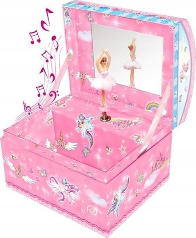 Kuti muzikore Pecoware Music Box Chest Unicorn, me figurë unikorn, rozë