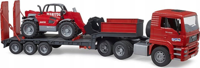 Сет играчки Bruder MAN TGA Low Loader Truck со натоварувач Manitou, модел 02774, пластика, повеќебоен