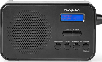 Radio portabile Nedis DAB+/FM, 3.6W, me orë e alarm, e zezë