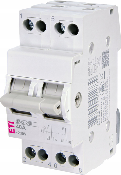 Çelës modular eti-polam I-0-II, 40A, 2 pole, gri