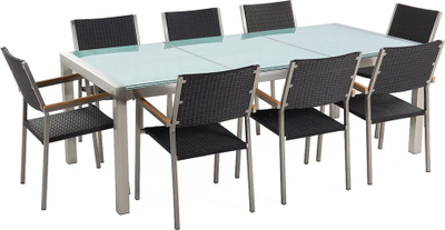 Set tavoline kopshti Beliani Grosseto, 8 persona, xham tempered cracked glass, i zi
