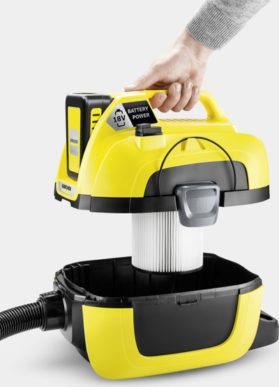 Fshesë me vakum industriale Karcher WD 1 Compact Battery Set, 18V, tharje edhe larje, e verdhë