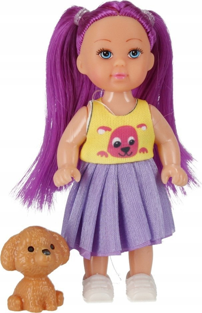 Kukull me qen SMALL DOLL WITH DOG 53201, 12 cm, me aksesorë, shumëngjyrëshe