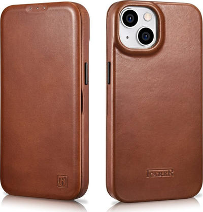 Kapak lëkure iCarer Oil Wax Premium Folio për iPhone 14 Plus, me MagSafe, kafe