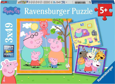Puzzle Ravensburger Peppa Pig 3x49, 3 puzzle, shumëngjyrësh