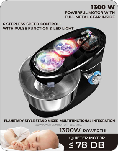 Mikser planetar BerlingerHaus BH-9512, 1300W, 6.2L, i zi mat