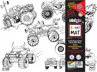 Tapet ngjyrosës FunnyMat Monster Trucks, i ripërdorshëm, 48 x 33.5 cm, bardh e zi
