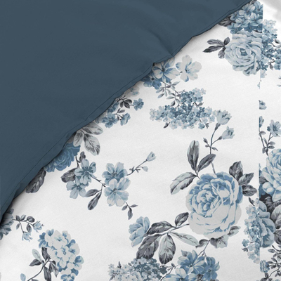 Set shtrati Douceur d'intérieur Roselia Printed, 240 x 220 cm, 100% pambuk, me lule, blu e bardhë