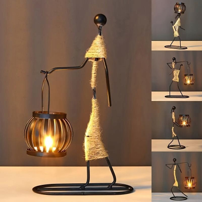 Shandan dekorativ ART DECO Africa G IALC-3, metal, për qirinj tealight, i zi