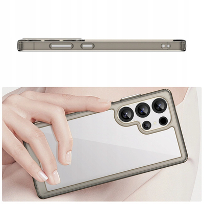 Силиконска маска Outer Space за Samsung Galaxy S25 Ultra, жолта рамка, проѕирна црна