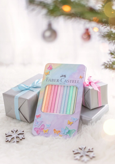 Сет боички Faber-Castell Sparkle Pastel, 12 парчиња, акварел, метална кутија