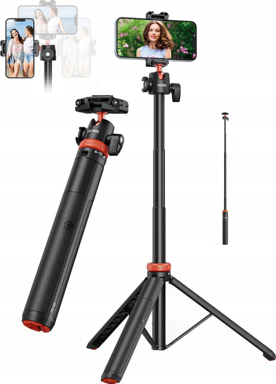Tripod për telefon e kamera UURIG TP-02, 132cm, kokë 3D, i zi
