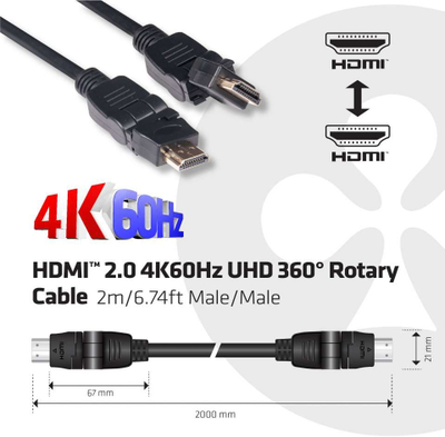 Kabllo HDMI Club 3D CAC-1360, 2m, 4K 60Hz, e zezë