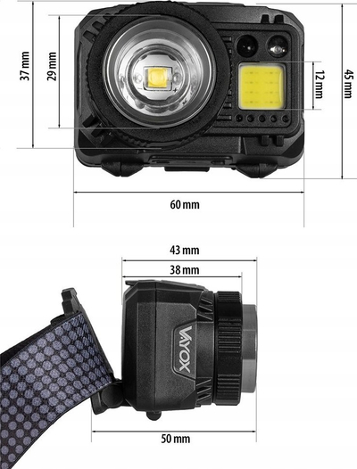Фенер за на глава Vayox Headlamp Pro, LED Zум, USB C, црна
