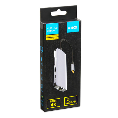 Hub USB iBOX IUH3RJ4K, USB 3.2, RJ45, HDMI 4K, PD 100W, i hirtë