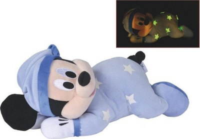 Lodër pelushi Disney Mickey Mouse Sleep Well, 30 cm, që ndriçon në errësirë, blu