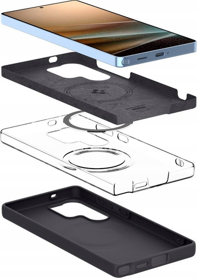 Mbrojtëse telefoni Spigen Silicone Fit MagSafe për Samsung Galaxy S25 Ultra, silikoni, e zezë