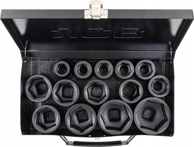 Set çelësash goditës JCB, 3/4", 14 copë 17-50mm, kuti metalike
