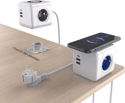 Prizë zgjatuese Microconnect Power Cube, karikim wireless, porta USB, e bardhë