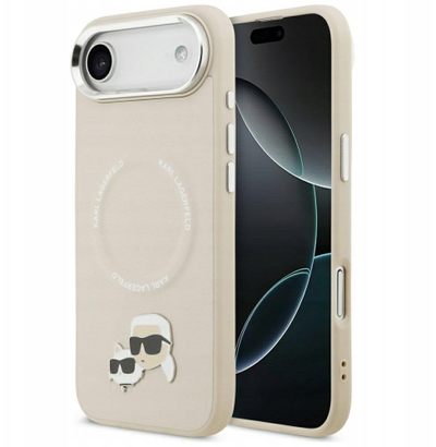 Mbulesë telefoni Karl Lagerfeld MagSafe për iPhone 17 Pro, PU, me butona metalikë, bezhë