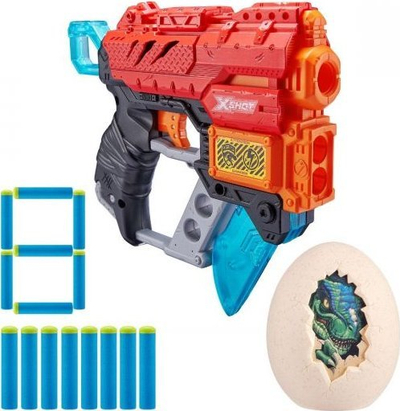 Играчка пиштол Зуру X-Shot Dino Extinct, 8 пеникасти стрелки, досег 27 m, шарен